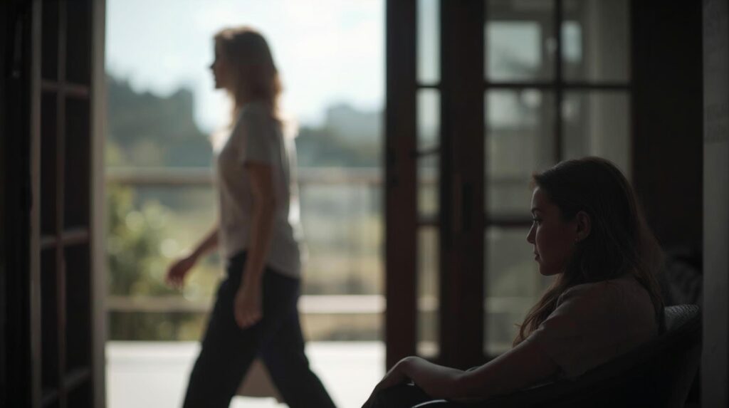 Woman moving calmly forward, representing a gentle next step with mental load.