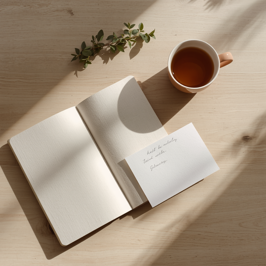 An open notebook and scattered handwritten notes on a desk, representing the many small decisions that build into mental load