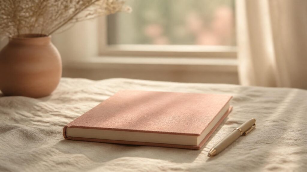 A closed notebook in soft afternoon light, representing a quiet mind with fewer open loops