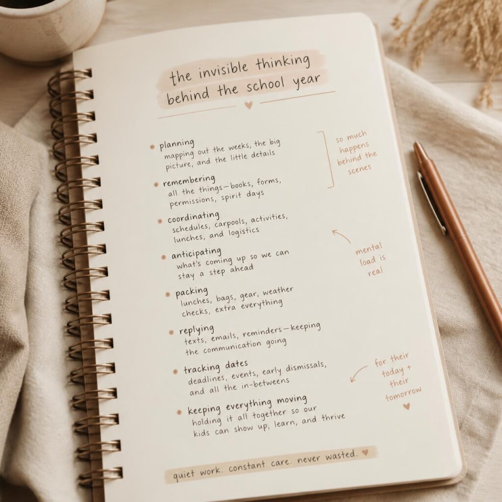 Notebook page listing the invisible thinking work behind the school year