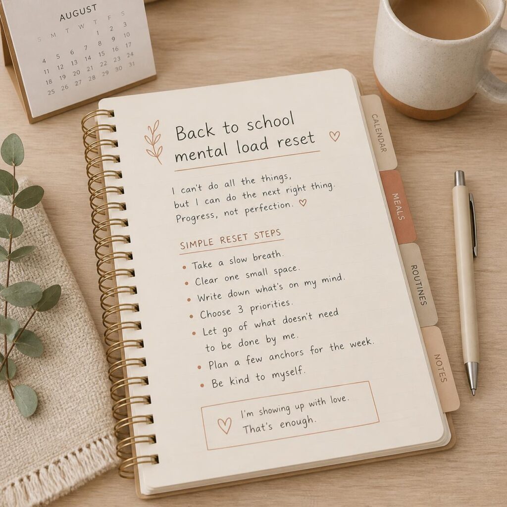 Calm five minute back to school mental load reset written by hand